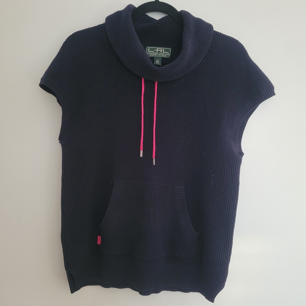 Lauren Ralph Lauren Navy Cowl Neck Sweater Vest Size L Womens 100% Cotton